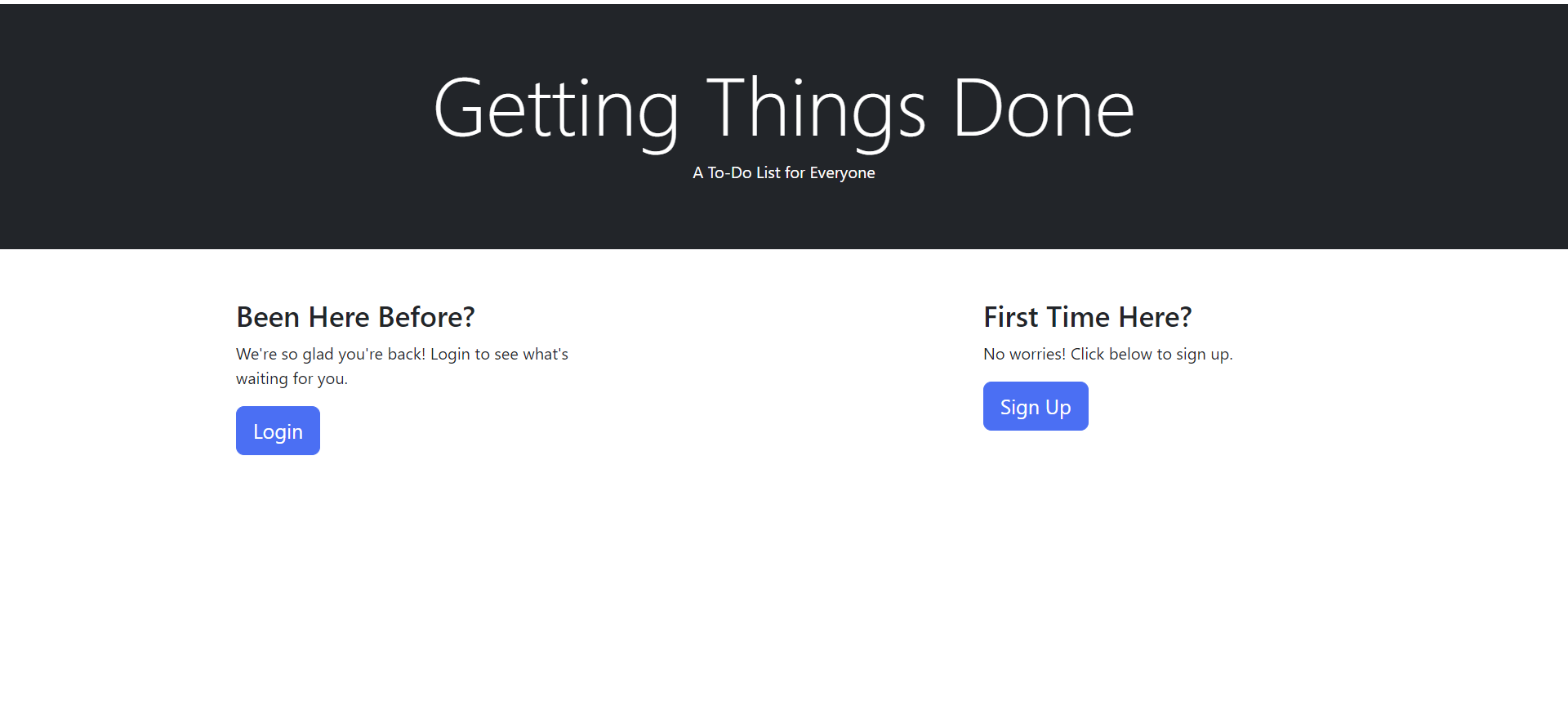 home page with login or signup for getting-things-done website