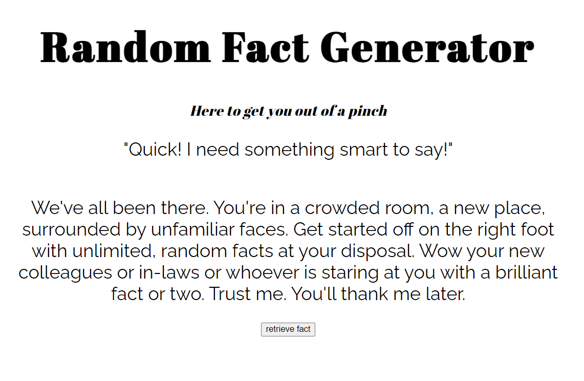 results of using random-fact-generator, fact displayed